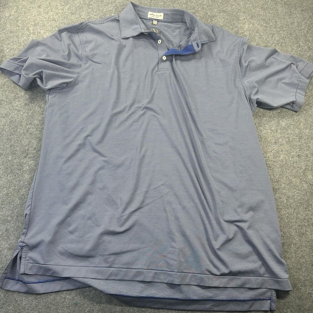 Peter Millar Polo Shirt Mens XL Blue Stripe Summer Comfort Lexus Golf Logo